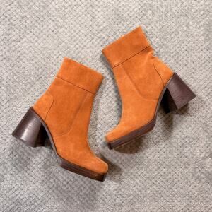 ASOS Design Warm Brown Suede Block Heel Chunky 70s Style Ankle Boot W7